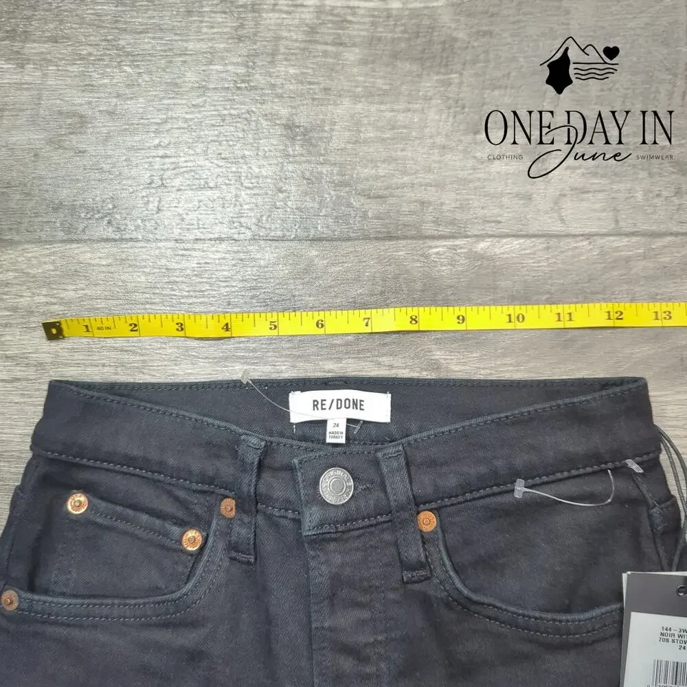 Re/Done 70s Stove Pipe Jeans Black Noir With Rip High Rise NWT Size 00 (24)